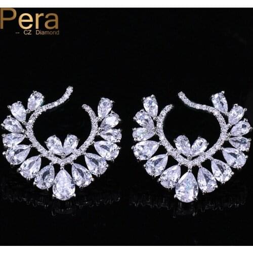 Pera Romantic Cute Silver Color Big Heart Shape Cubic Zirconia Stud Earrings Party Jewelry For Ladies Girl Best Friend Gift E366