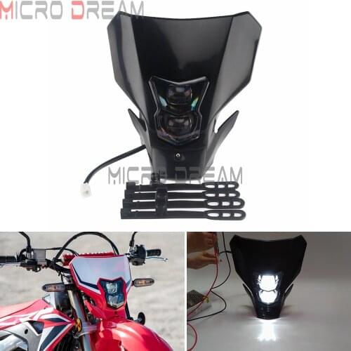 Supermoto Dirt Bike Headlight Fairing LED HI/LO Beam Lighting Black Headlamp Mask for Honda Kawasaki Yamaha Enduro MX Dirt Bike