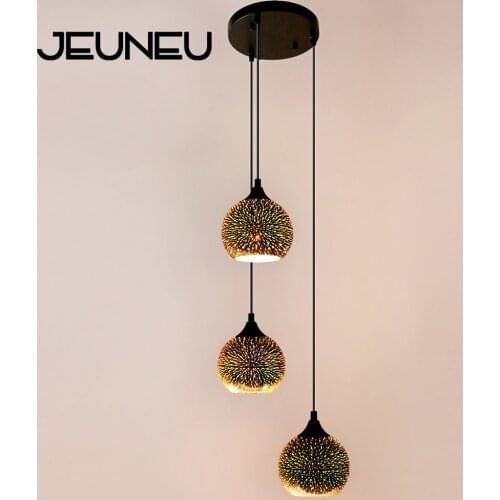 Nordic Modern Creative Design Stained Glass Pendant Lamp LED E27 3 Lights 3D Pendant Light For Restaurant Bar Clothing Store