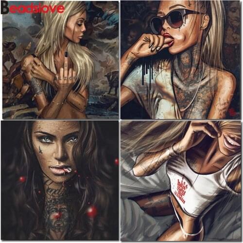 Full Square Round Diamond painting abstract Cool Sexy Girl Tattoo Art diamond embroidery 5 d cross stitch mosaic pattern