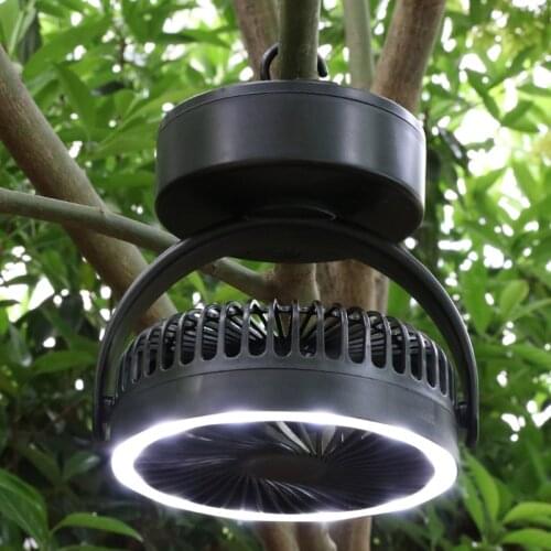 Portable LED Camping Lantern with Tent Fan 2 Mode Flashlight Battery Powered USB Rechargeable Emergency Equipment