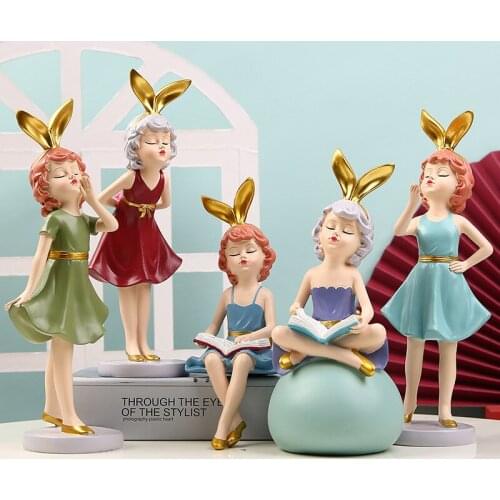 Nordic Resin Bow Bubble Girl Sculpture Ornaments Home Decoration Accessories Living Room Cabinet Figurines Decor Christmas Gifts