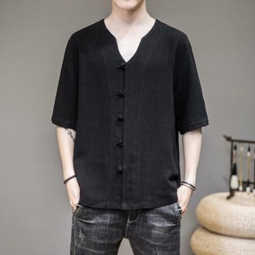 Tradictional Chinese Clothing For Men Half Sleeve Cotton Linen Chinese Style Shirts Kung Fu Tang Suit Style Summer Tops 12234