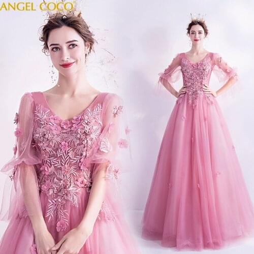 Evening Dresses Long Ever Pretty A Line O Neck Short Sleeve Sequined Tulle Elegant Evening Gowns Robe De Soiree Abendkleider