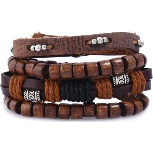Vintage Retro Fashion Multilayer Bracelets Set Beads Charms Rope Leather Beaded Chain Wristbands Bangles Ethnic Handmade Jewelry