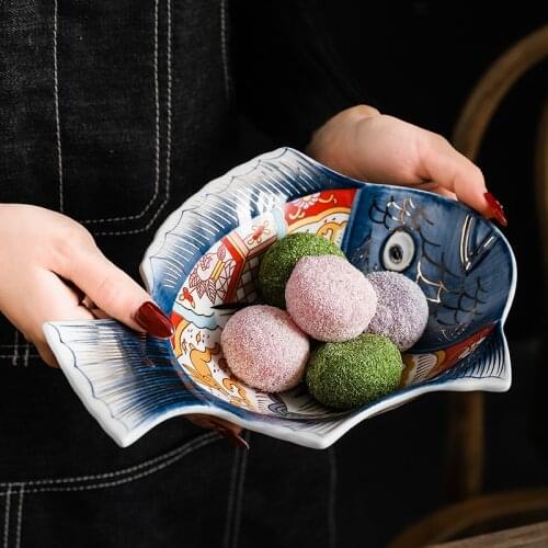 Japanese color painted dessert plate sushi irregular large fish shape plate commercial ceramic snack dish tableware