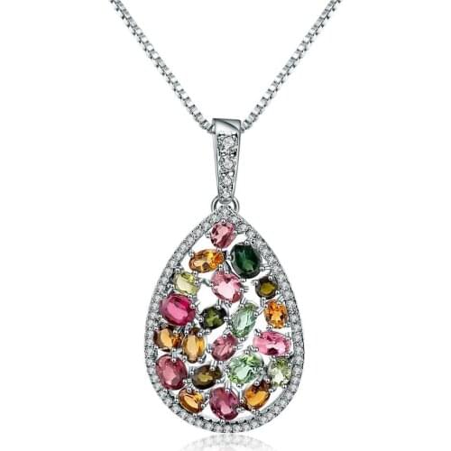Gems Ballet 925 Sterling Silver 5.57Ct Colorful Natural Tourmaline Gemstone Necklaces & pendants Fine Jewelry For Women