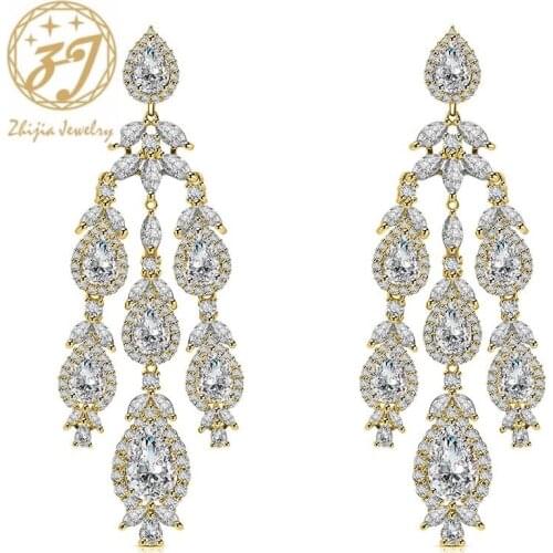 Zhijia top luxury rhinestone zircon stud earrings wedding party dress accessories shiny crystal women earrings gifts