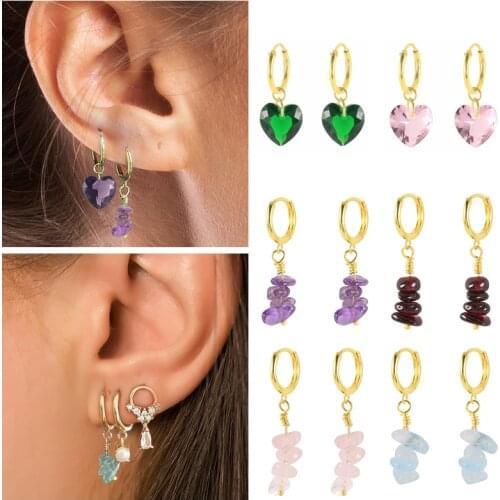 Aide 2021 Trend Hoop Earrings For Women Special-shaped Stacked Natural Stone 925 Silver Ear Buckle Minimalist pendientes Brincos