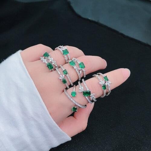 7 Style Emerald cz Promise ring 925 Sterling silver Engagement Wedding Rings for women Bridal Fine Party Jewelry Gift