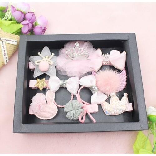 10 Pcs/Box Pink Hair Clip Set Cute Hair Accessories Girl Baby Shiny Headwear Bow Flower Animal Hairpins Elastic Headdress Gift