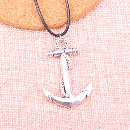 20Pcs Antique Silver Color anchor sea Pendant 44*30mm Leather Chain Necklace Black Leather Cord Necklace