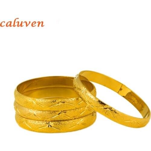 4pcs 10mm/64mm width Bangles for Women Gold Bracelets African European Ethiopian girls Jewelry Dubai Gold Bangles bride gift