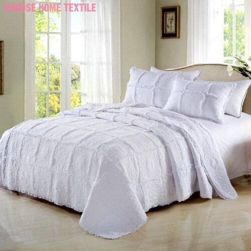 White Real Plaid Patchwork 100% Cotton Quilted Bedspread Pillow shams Embroidery Coverlet Bedspread Quilt Bedding Set Queen 3Pcs