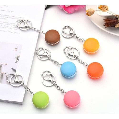 FREE SHIPPING BY DHL 100pcs/lot 2019 New Resin Food Macaron Shaped Keychains Dessert Keyrings for Gifts