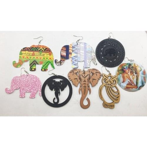 7pairs/lot mixed elephant wooden earrings