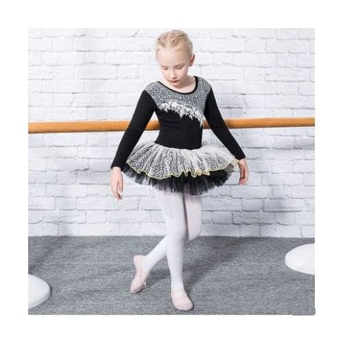 Combed Cotton Ballet Dress Dance Dress Tutu Ballet for Girls Kids Children High Quality Ballerina Long Sleeves Tulle Dance