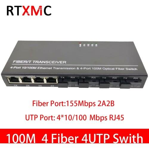 4F4E 10/100M Fast Ethernet switch 20KM Fiber Optical Media Converter Single Mode 4*RJ45 & 4*SC 2A2B fast fiber Switch 4 ports