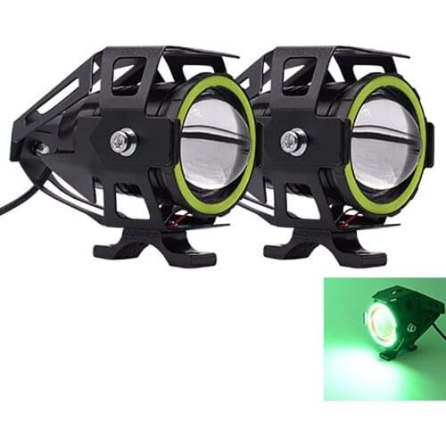 2PCS Motorcycle Headlight Angel Eye Devil Eye 3000LM Moto Spotlight U7 LED Driving Fog Spot Decorative Lamp Green