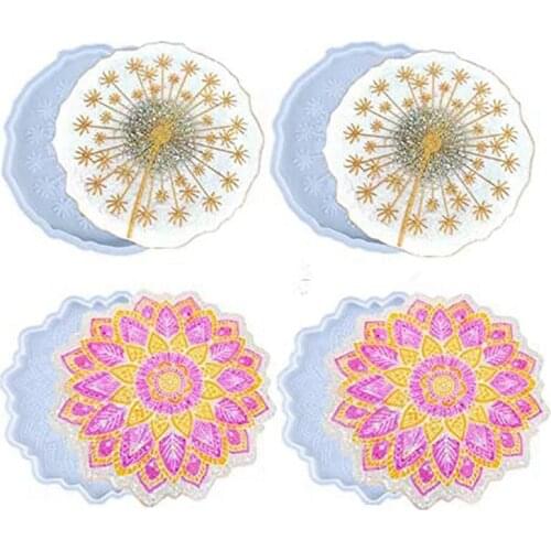 Resin Coaster Molds,Flower Silicone Resin Casting Molds for Epoxy, Dandelion Mandala Coaster Resin Molds,Cups Mats