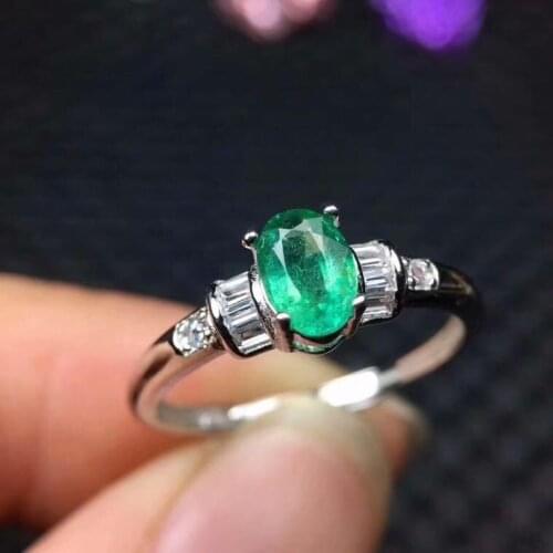 Natural emerald ring Free shipping 925 sterling silver 4*6mm gemstone Fine jewelry