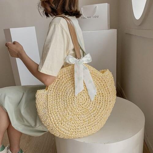 Round Straw Beach Bag Retro Handmade Woven Shoulder Bag Raffia Circle Rattan Bags Bohemian Summer Travel Bag High-Capacity bolso