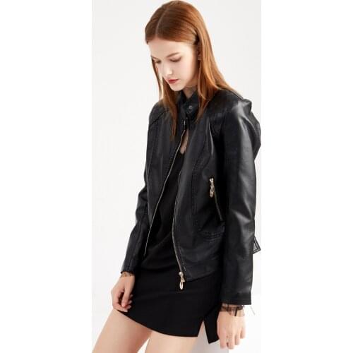 Slim Fit Faux Leather Jacket Women Long Sleeve Moto Biker Jackets Spring Autumn Zipper PU Coats 4XL Plus Size Outerwear TB536