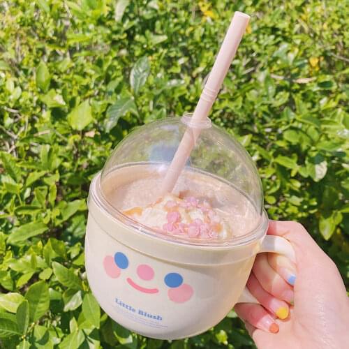 Breakfast Milk Bottle INS Creative Sippy Cup Plastic Mug Cute Smile Personality Cup Fruit Salad Kitchen Tableware Cup Coffee