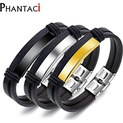 No fade Men Stainless Steel Bracelets & Bangles High Quality Leather Cuff Bracelet Man Titanium Mens Wrap Bracelet Jewelry