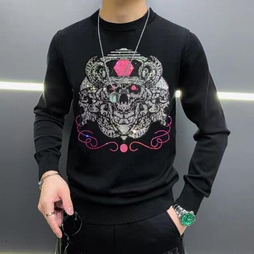 2021 Brand Design New Mens Sweater Casual Animal Pattern High Quality Hot Diamond Slim Warm Top M-XL
