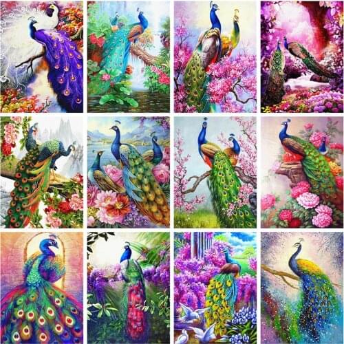 Huacan 5d Diamond Mosaic Painting Kit Peacock Full Square Diamond Embroidery Art Animal Flower Home Decoration