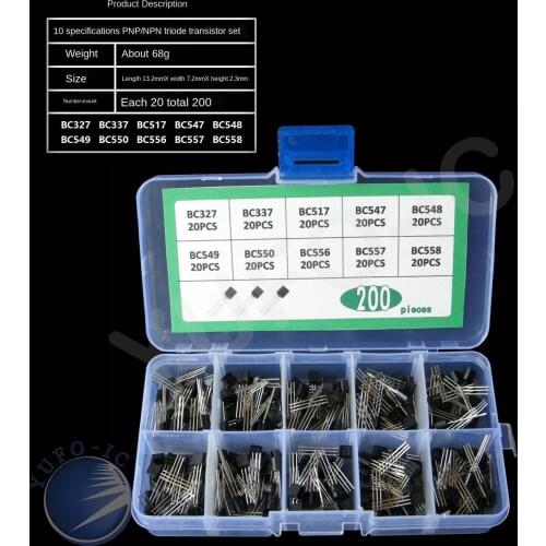 10 Values * 20pc=200pcs Transistor kit box set BC327 BC337 BC517 BC547 BC548 BC549 BC550 BC556 BC557 BC558 diode Assort mix pack