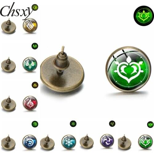 New Genshin Impact Luminous Stud Earrings Round Eye of God Water Wind Thunder Fire Rock Ice Element Earrings Studs Women Jewelry