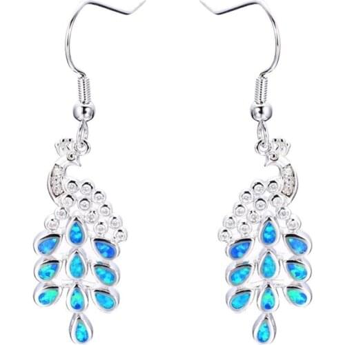 New Temperament Blue Opal Drop Earring Bohemia Vintage Peacock Animal Dangle Earrings for Women Delicate Female Models Jewelry