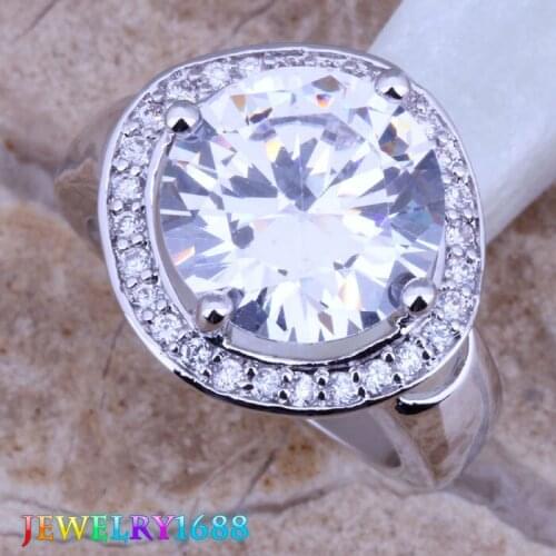 Charming White CZ Silver Plated Ring Size 6 / 7 / 8 D325