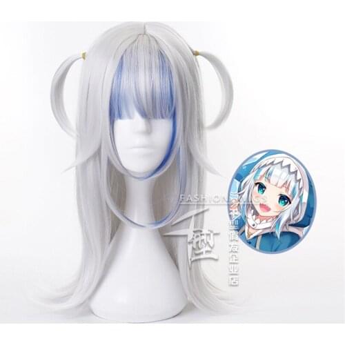 Hololive ENG Gawr Gura Shark Cosplay Wig Halloween Carnival Party Wigs Women Heat Resistant Synthetic Hair + Wig Cap
