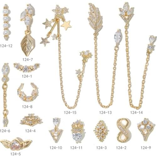 2 pieces water drop Crystal Dangle Chain Charms Nail Jewelry Decorations 13 type luxury Zircon Crystal Rhinestones For Nails