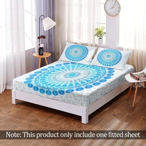 Bohemian 3D Print Feathery Mandala Fitted Sheet Custom Modern Elastic Band Bed Sheet Bedroom Flats Home Decor Queen King Adult
