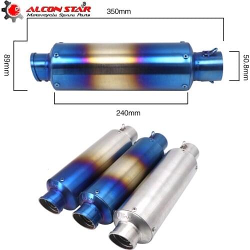 Alconstar- Sand Surface Style Stainless Steel Racing Resonator 350mm Motorcycle Exhaust Muffler Pipe Fit For GY6 TMAX Dirt Bike
