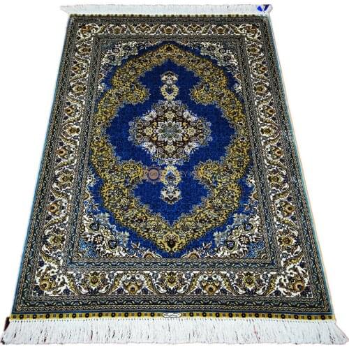 Seeykeep™ 3x4.5ft Silk Handknotted Stunning Central Medallion Floral Design With Azure Backcolor Floral Border Rug -FC3016034