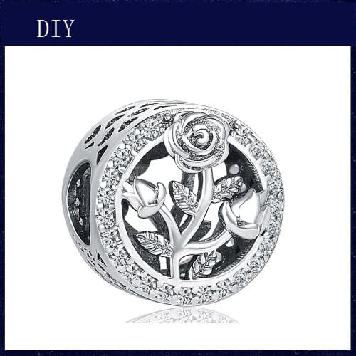 Silver Shiny rose beads fit Pandora Charm Silver 925 Bead Pendant Bangle with stylish DIY jewelry