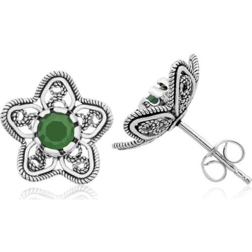 Silver Filigree Green Lotus flower Studded Earring , Quality products , Flashy Designs , Hundreds of kinds of earrings