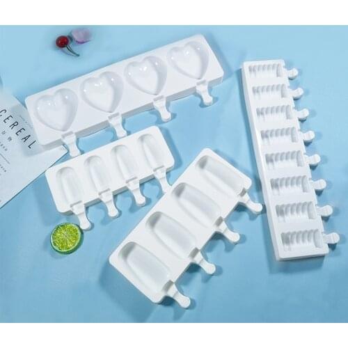 Silicone Ice Cream Molds 4 Cell Ice Cube Tray Food Safe Popsicle Maker DIY Homemade Freezer Ice Lolly Mould Home Kitchen
