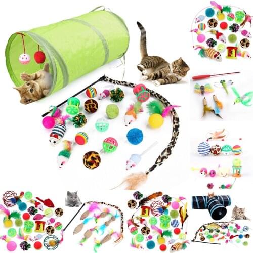 21 Set Cat Channel Value Bundle Collapsible Tunnel Cat Toy Funny Cat Stick Mouse Supplies Fun Channel Feather Balls Mice Shape
