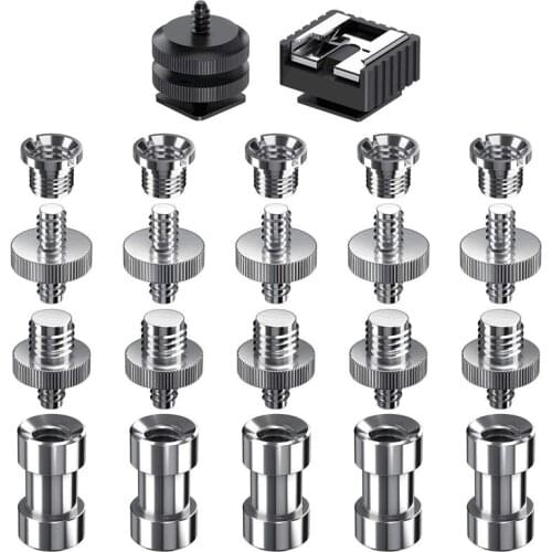 Camera Screw, 22 Pcs 1/4 Inch and 3/8 Inch Converter Threaded Screws Adapter Mount Camera Hot Shoe Mount to 1/4 Set for Camera