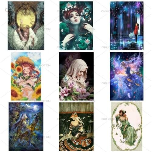 Vintage Diy Diamond Painting Woman Flowers Resin Full Round Drill Character Series Mosaic Home Decoration Gift Hanging Painting