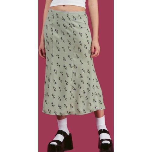 Vintage Floral Print Long Skirt Women Harajuku Brand Fashion Kiko Skirts Sweet Girls Elastic High Waist Maxi Skirt Streetwear