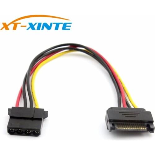 XT-XINTE IDE to SATA Large 4P Power Cable 15Pin Male to 4pin Famale SATA Power Adapter Reverse Line Wire SATA Connector 20cm