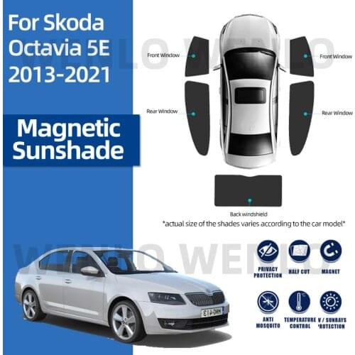 For Skoda Octavia 2015-2021 Car Shading Meshes Window Sunscreens Darkening Net Magnetic Curtains Windscreen Sun Protector Cover
