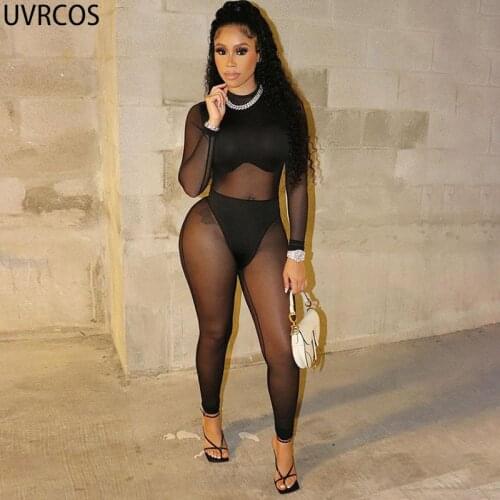 UVRCOS combinaison femme summer 2021 mesh see through mesh sexy mujer slim jumpsuit bar nightclub outfits combi et bodys rompers